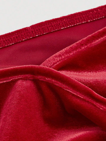 Women's Elegant Lantern Sleeve Velvet T-Shirt With Back Tie Waist, Spring Autumn
