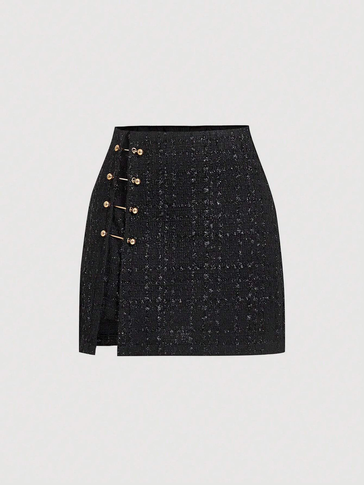 MOD Women's Elegant Pearl Pin Detail Black Tweed A-Line Skirt, Autumn
