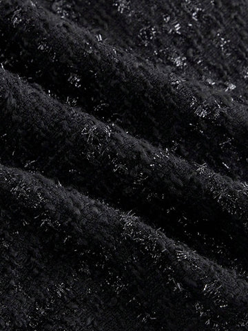 MOD Women's Elegant Pearl Pin Detail Black Tweed A-Line Skirt, Autumn