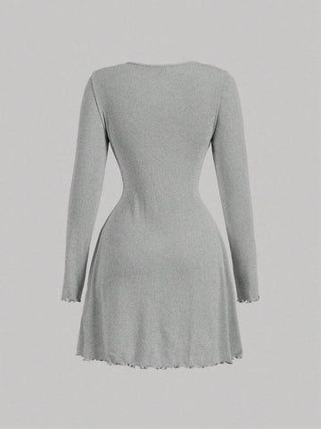 Women's Elegant Ribbon Patchwork Bow Decor Long Sleeve Dress,Going Out,Back To School,Fall