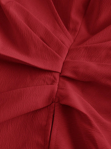 MOD Women's Elegant Solid Color Lantern Sleeve Wrap Slit Shirt, Autumn