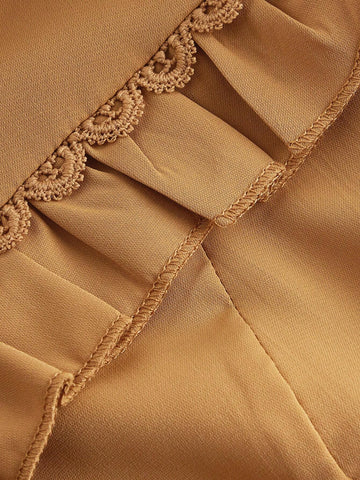 MOD Women's Elegant Solid Color Ruffle Collar Long Sleeve Blouse For Commuting, Spring And Summer