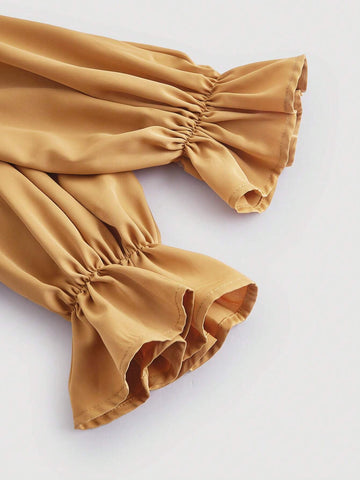 MOD Women's Elegant Solid Color Ruffle Collar Long Sleeve Blouse For Commuting, Spring And Summer