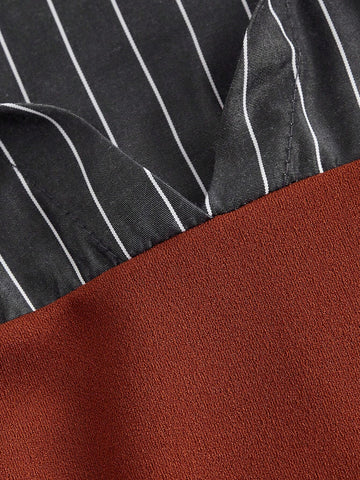 MOD Women's Elegant Striped Print Lantern Sleeve 2 In 1 With Waist Band Blouse, Spring/Autumn