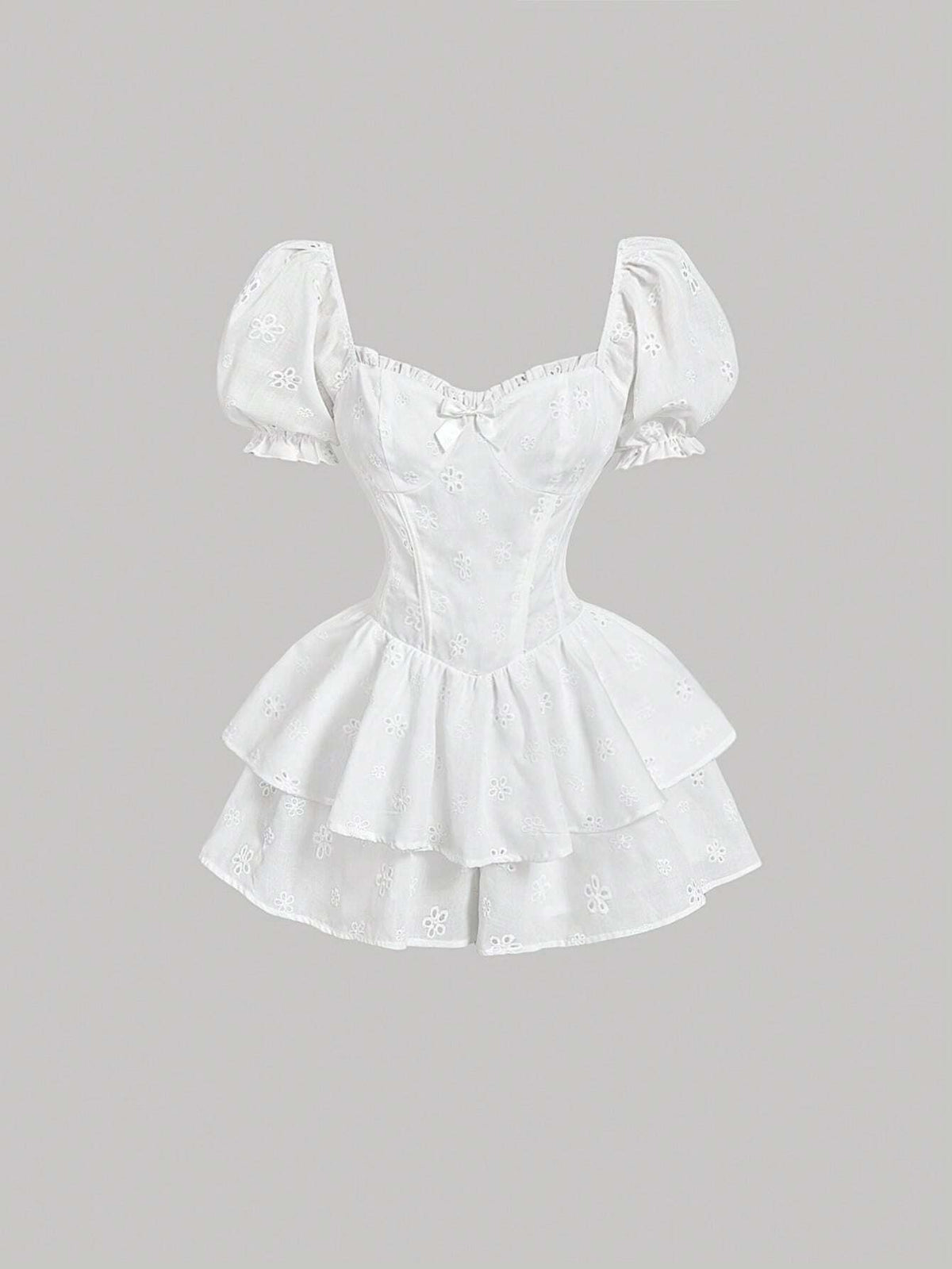Women's Embroidered Ruffle Sleeve Romper For Spring/Summer, White Jumpsuit
