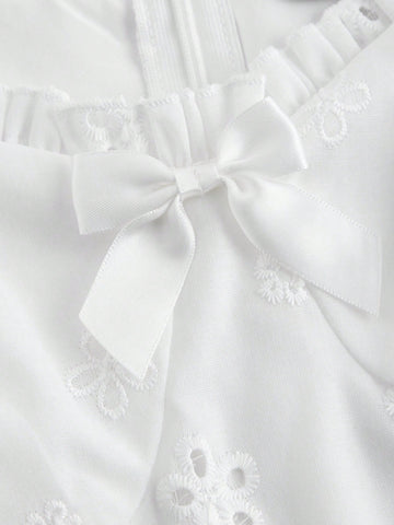 Women's Embroidered Ruffle Sleeve Romper For Spring/Summer, White Jumpsuit