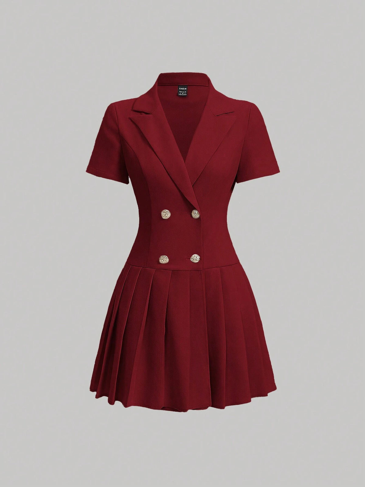 Women's Fashion Short Sleeve Stand Collar Dress With Pleats