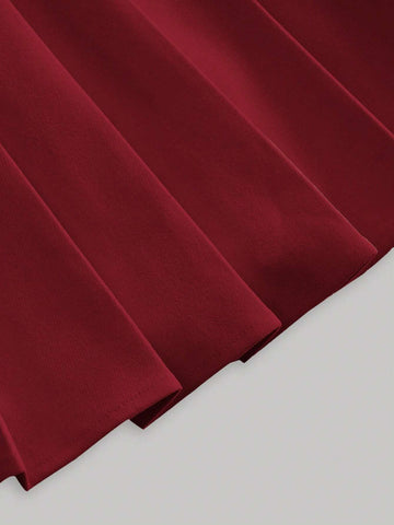 Women's Fashion Short Sleeve Stand Collar Dress With Pleats