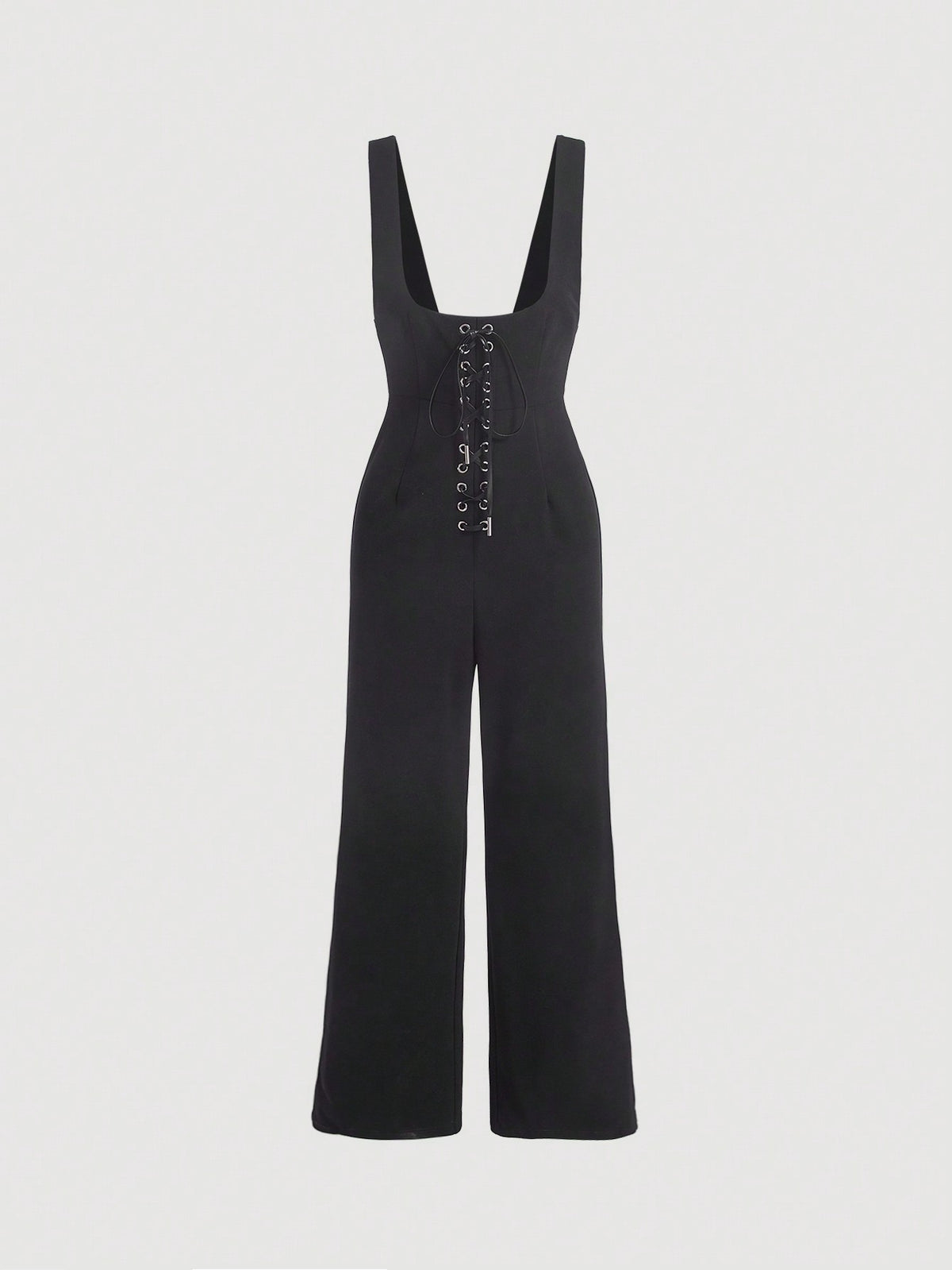 Women's Fashionable And Casual Jumpsuit With Black Metal Circle Belt Decoration