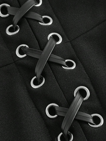 Women's Fashionable And Casual Jumpsuit With Black Metal Circle Belt Decoration