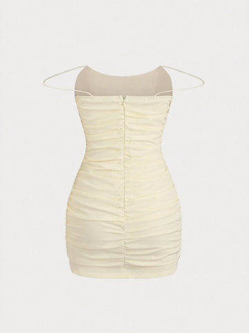 Women's Fashionable Rhinestone Adorned Bowknot Gathered Dress
