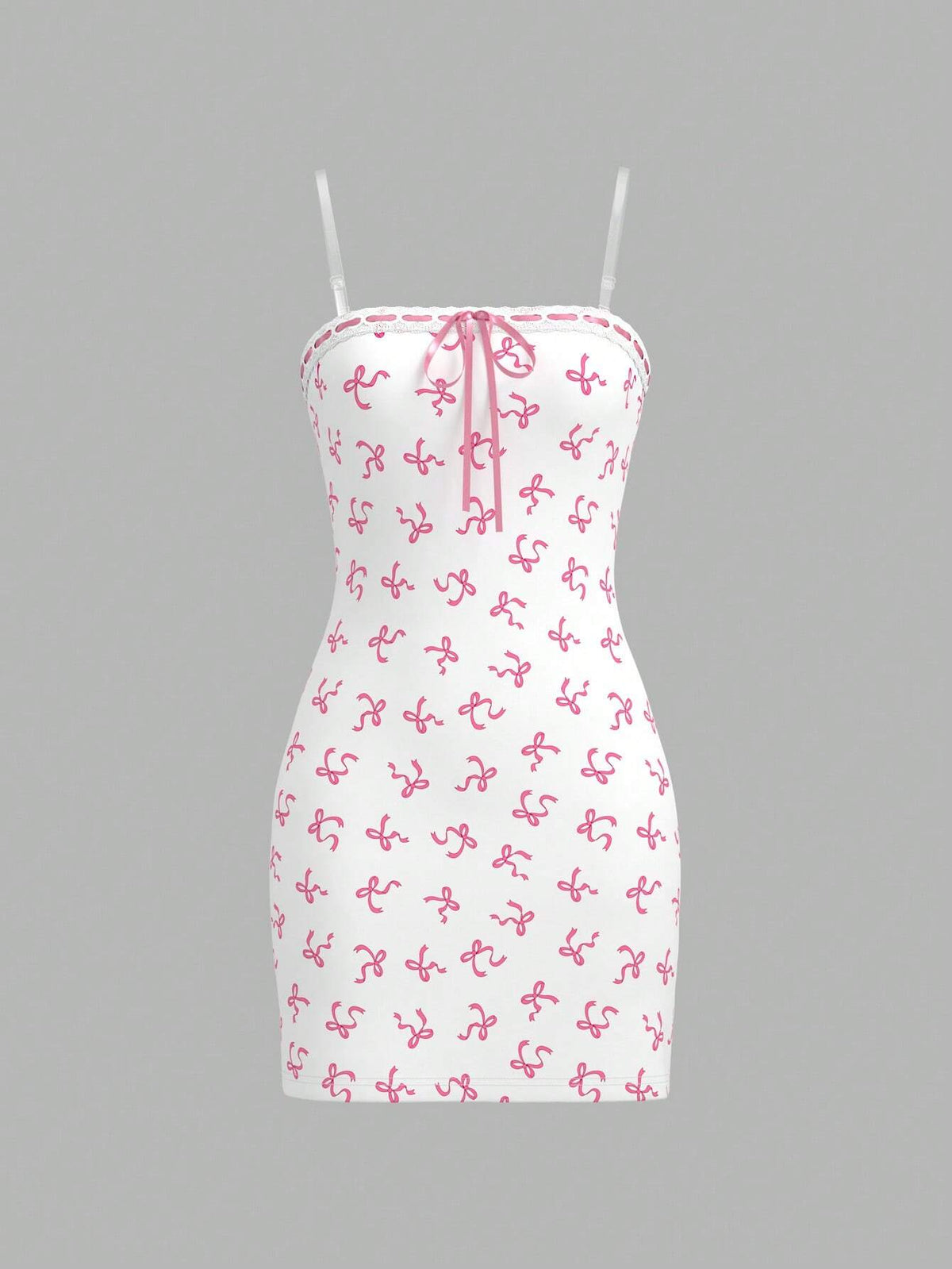 Women's Fashionable Sweet Bowknot Printed Spaghetti Strap Dress