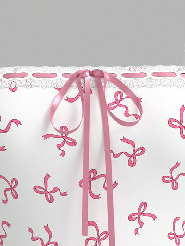 Women's Fashionable Sweet Bowknot Printed Spaghetti Strap Dress