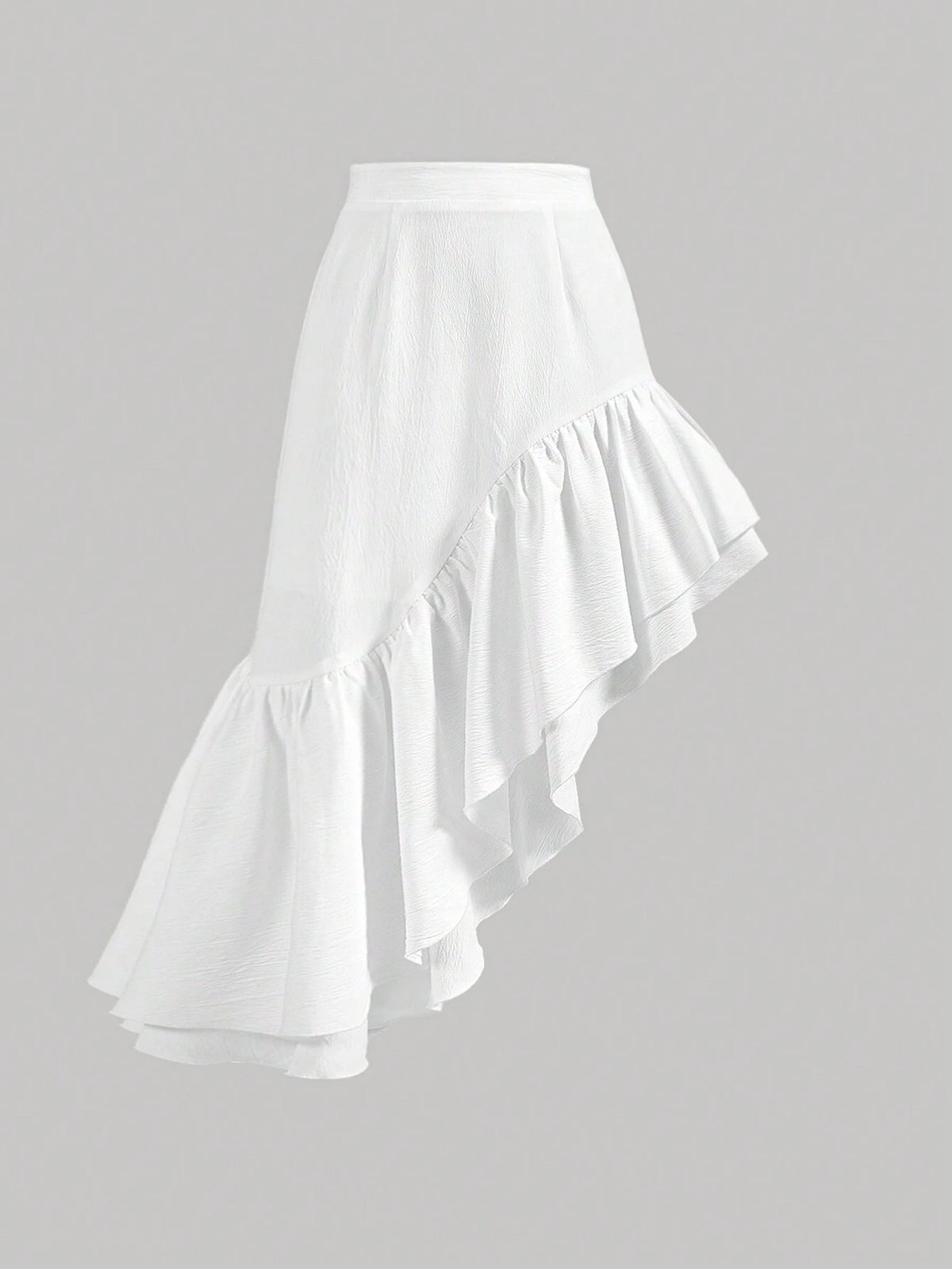 MOD Women's Fashionable White Asymmetrical Ruffled Hem Skirt For Summer