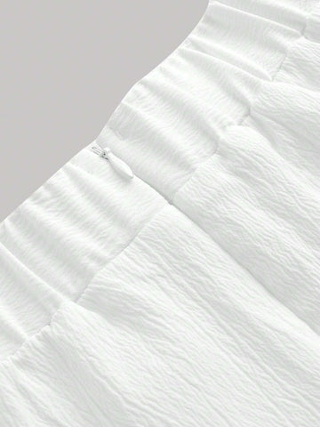 MOD Women's Fashionable White Asymmetrical Ruffled Hem Skirt For Summer