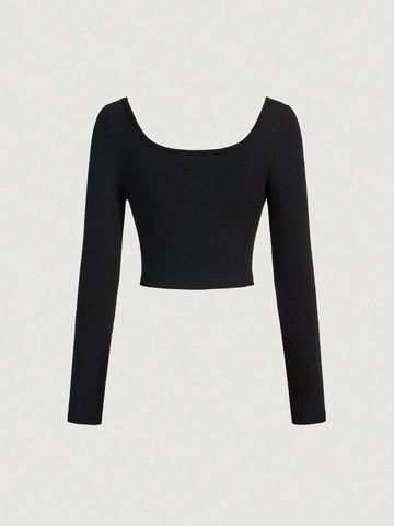 Women's Fitted Red And Black Color Block Long Sleeve T-Shirt