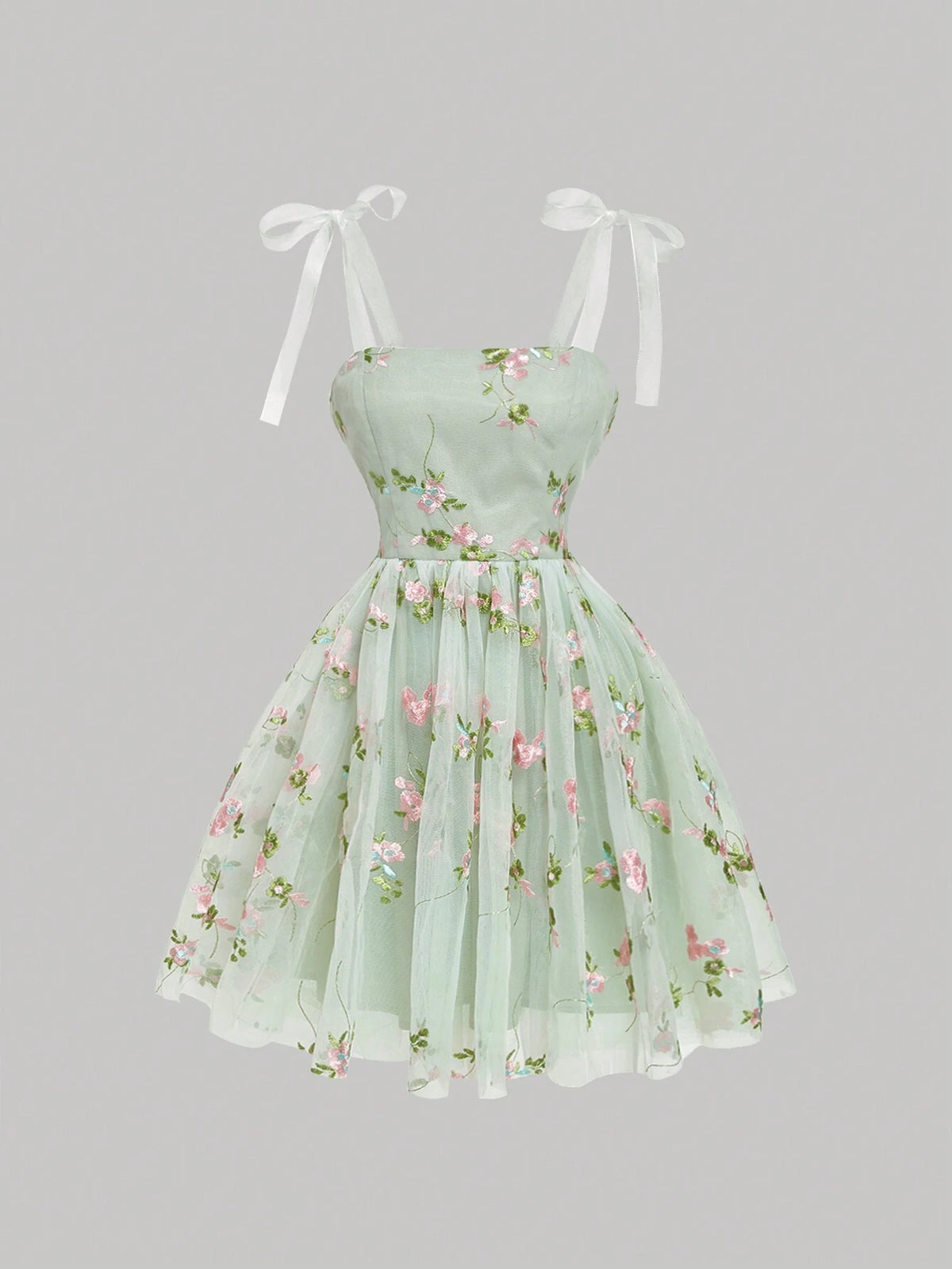 Women's Floral Embroidery Mesh Sheer Cami Dress