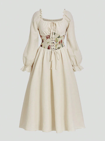 MOD Women's Floral Patchwork Drawstring Waist Dress