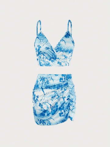 Women's Floral Print Cami Top And Skirt Two-Piece Set