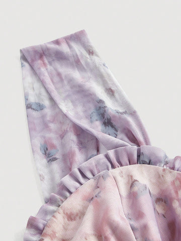 MOD Women's Floral Print Pleated Asymmetric Hem Split Dress