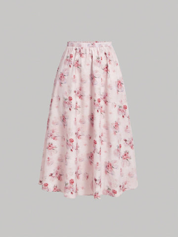 Women's Floral Print Pleated Halter Neck Cami Top And Skirt Set