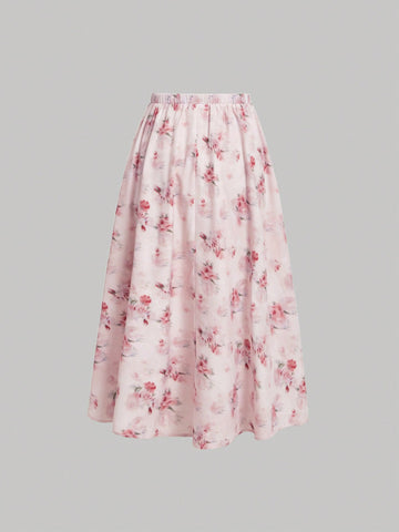 Women's Floral Print Pleated Halter Neck Cami Top And Skirt Set