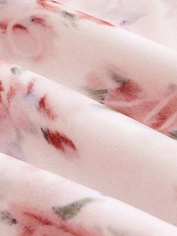 Women's Floral Print Pleated Halter Neck Cami Top And Skirt Set