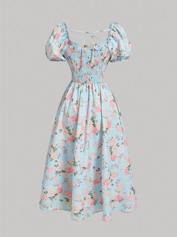 MOD Women's Floral Print Puff Short Sleeve Dress