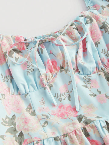 MOD Women's Floral Print Puff Short Sleeve Dress