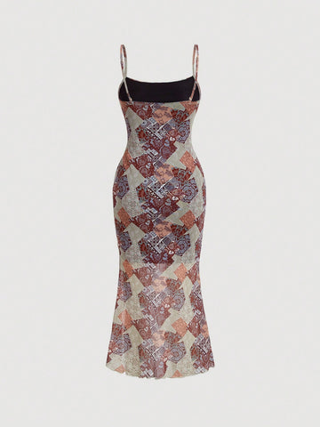 Women's Floral Print Split Hem Spaghetti Strap Dress