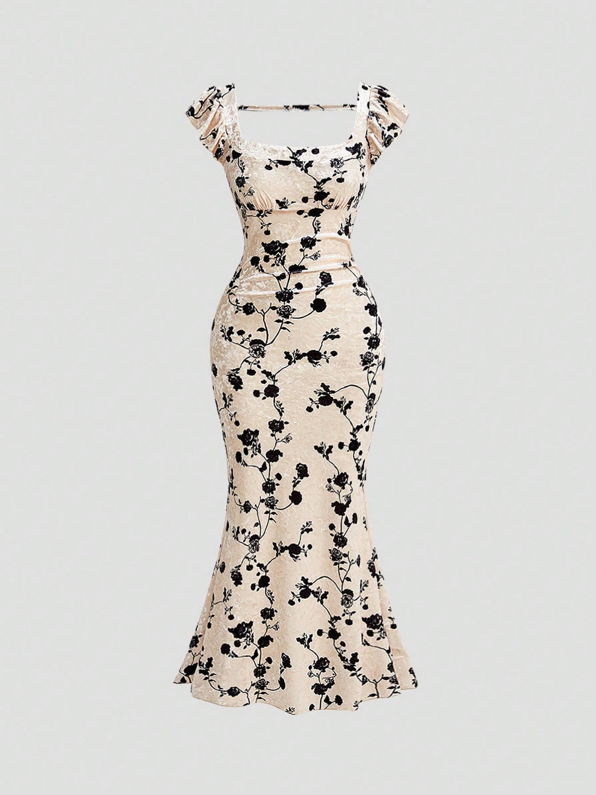 MOD Women's Floral Print Square Neckline Fish Tail Dress