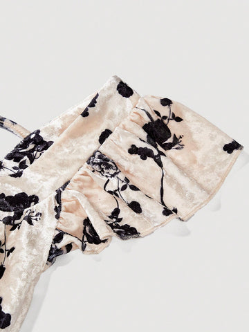 MOD Women's Floral Print Square Neckline Fish Tail Dress