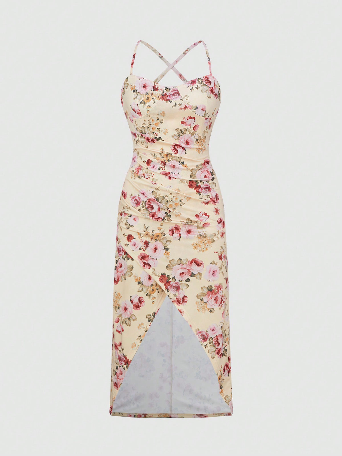 Women's Floral Printed Back Crossed Dress