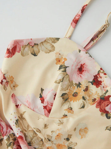 Women's Floral Printed Back Crossed Dress