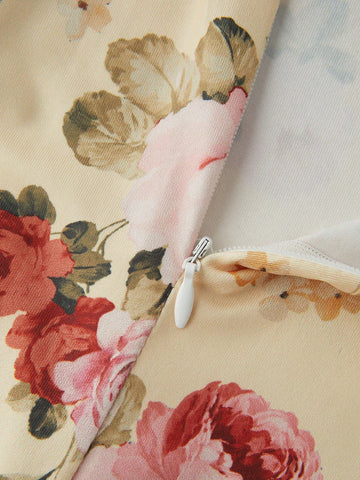 Women's Floral Printed Back Crossed Dress