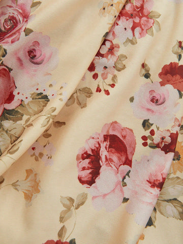 Women's Floral Printed Back Crossed Dress