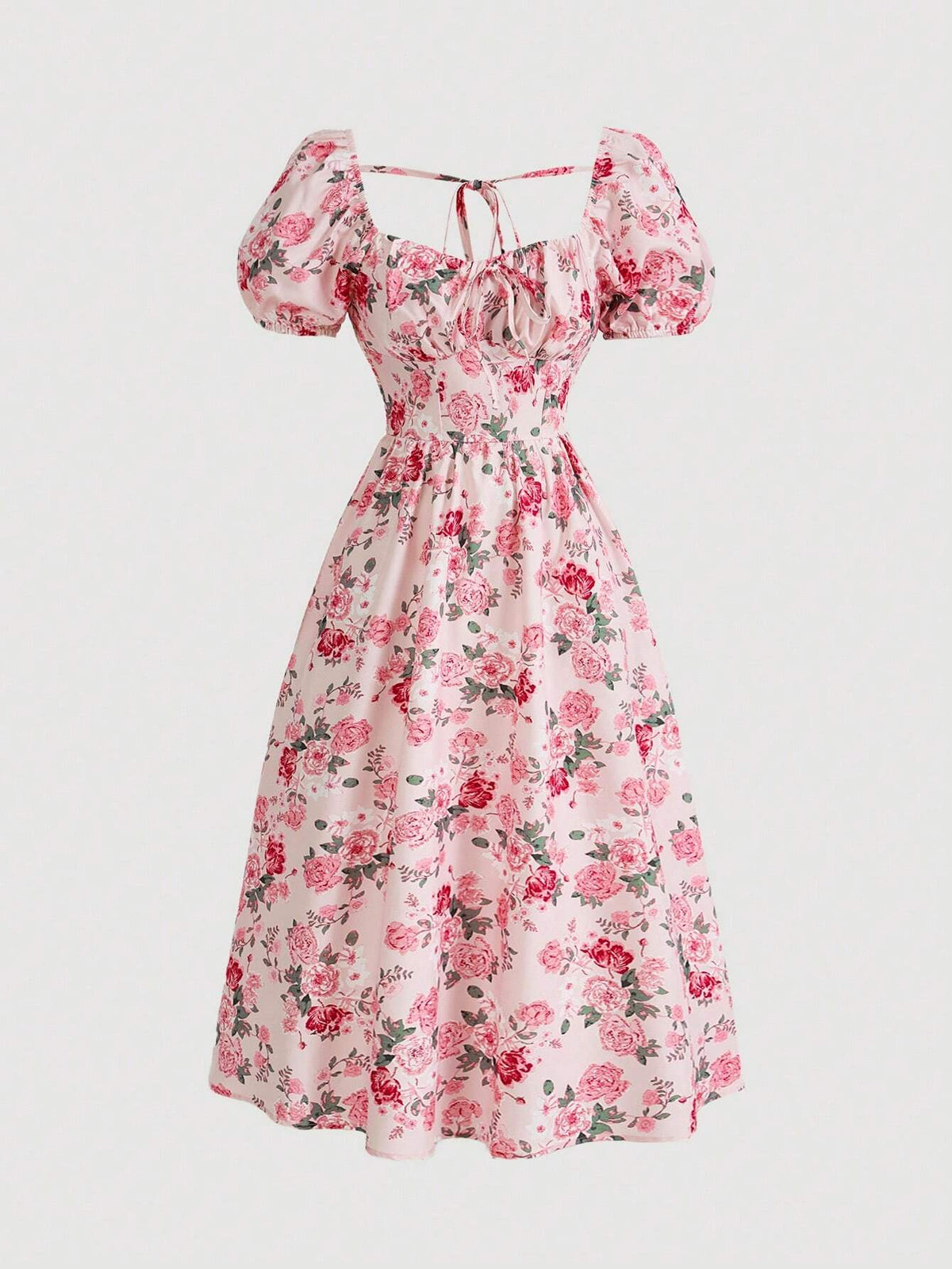 Women's Floral Printed Puff Sleeve Sweetheart Neckline Bubble Hem Dress