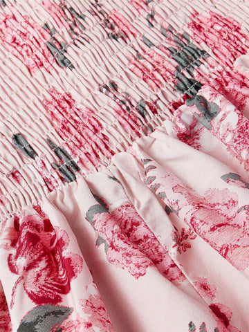 Women's Floral Printed Puff Sleeve Sweetheart Neckline Bubble Hem Dress