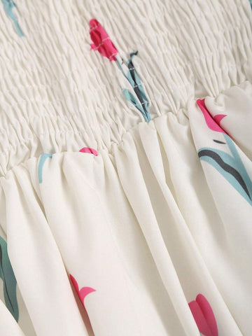 Women's Floral Printed Short Sundress With Ruched Bust And Spaghetti Straps For Spring/Summer