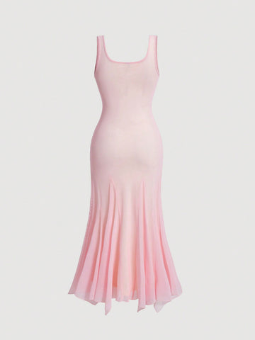 Women's Floral Printed Sleeveless Mermaid Hem Dress