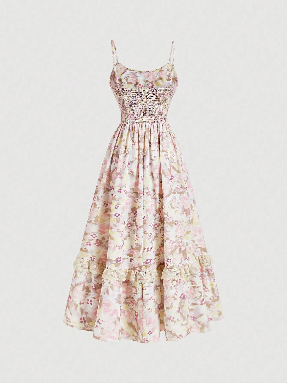 Women's Floral Summer Maxi Dress With Lace Decoration Ruched Hem ,Abstract Tie-Dye Romantic