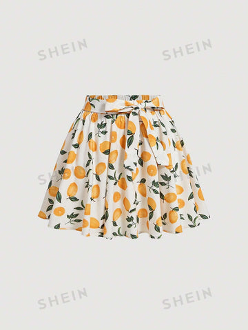 Women's Fruit Print Ruffle Bust Cami Top And Skirt Set