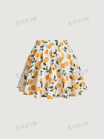 Women's Fruit Print Ruffle Bust Cami Top And Skirt Set