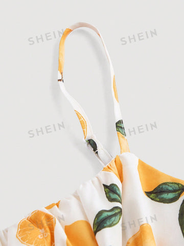 Women's Fruit Print Ruffle Bust Cami Top And Skirt Set