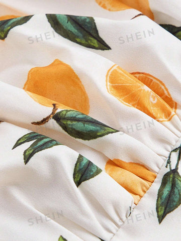 Women's Fruit Print Ruffle Bust Cami Top And Skirt Set