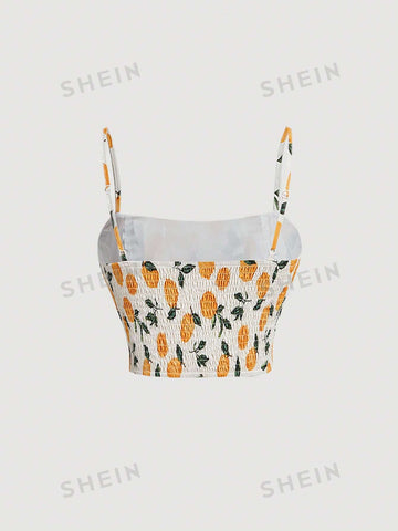 Women's Fruit Print Ruffle Bust Cami Top And Skirt Set