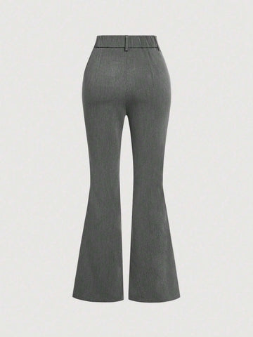 MOD Women's Grey Low Waist Pocket Skinny Flared Pants,Fall/Winter Women Bottoms,New Year Eve,Halloween,Christmas,Preppy,Office,Work,Thanksgiving