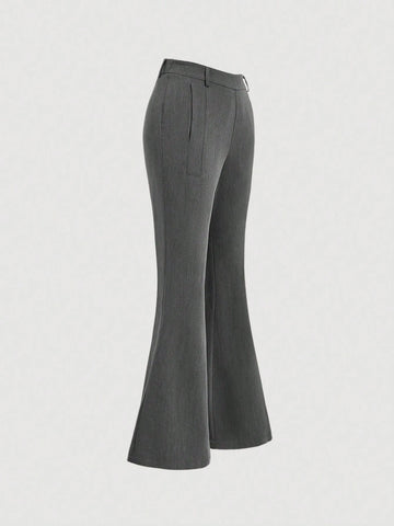 MOD Women's Grey Low Waist Pocket Skinny Flared Pants,Fall/Winter Women Bottoms,New Year Eve,Halloween,Christmas,Preppy,Office,Work,Thanksgiving