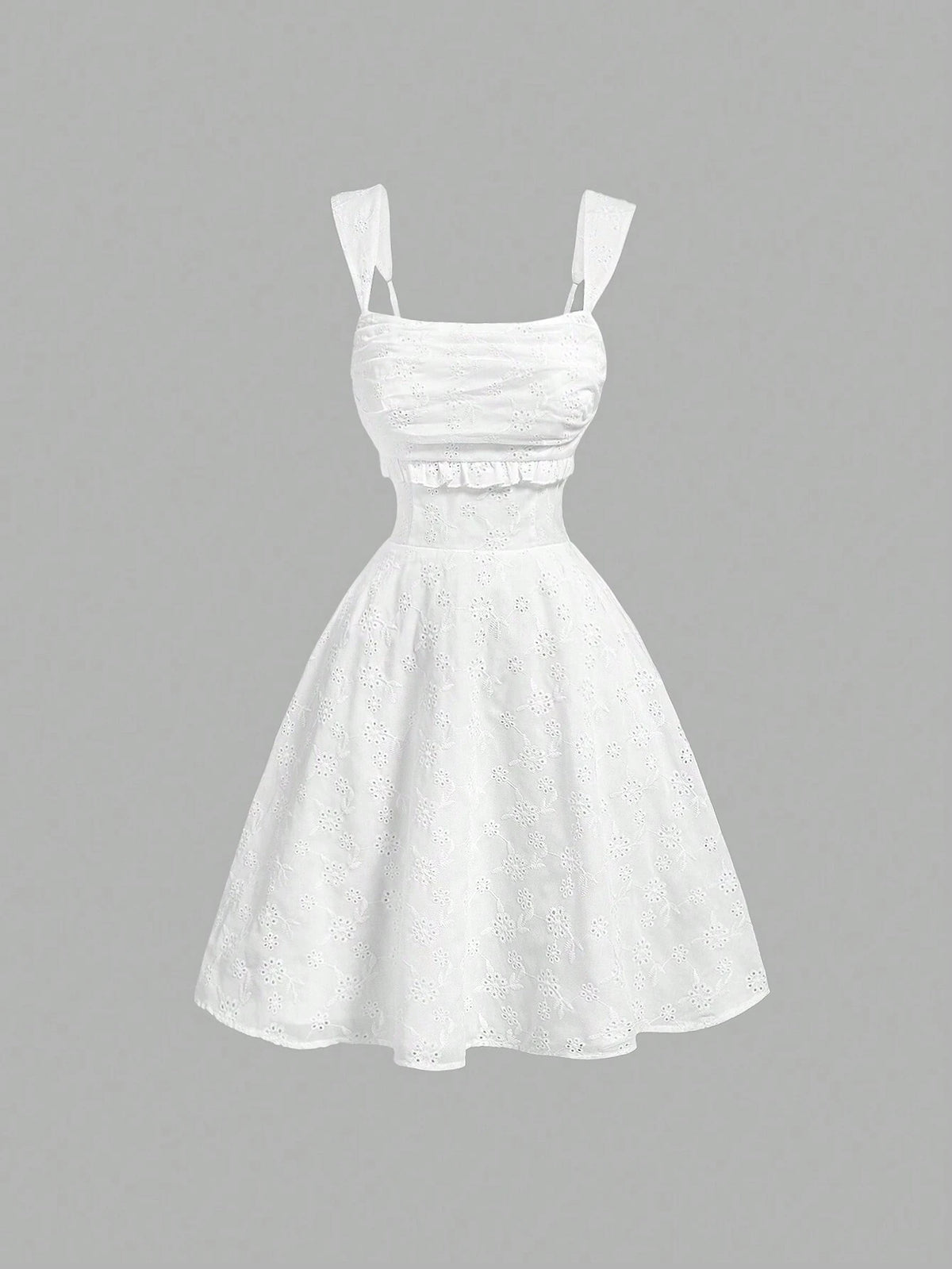 Women's Hollow Embroidered Sleeveless Sundress, Chest Pleated Waist Dress, Elegant Concert