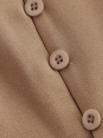 Women's Khaki Suit Vest With Tie Jumpsuit, Casual Business Jumpsuit (With Belt)